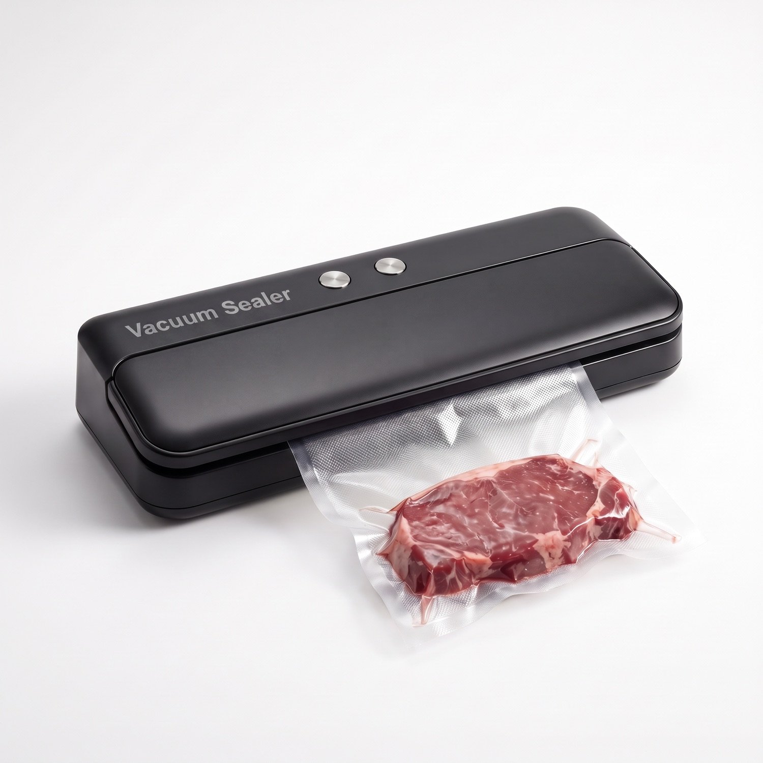 Selladora al vacío automática SellaFresh sellando una bolsa con un corte de carne